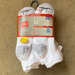 Hanes Men's White and Gray Ankle Socks - 12 Pack